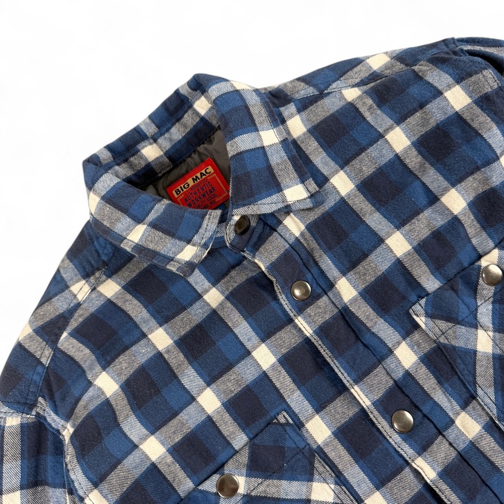 Big Mac J.C. Penney Co. Flannel Shirt‎ Jacket Mens S Blue Plaid Insulated Lined